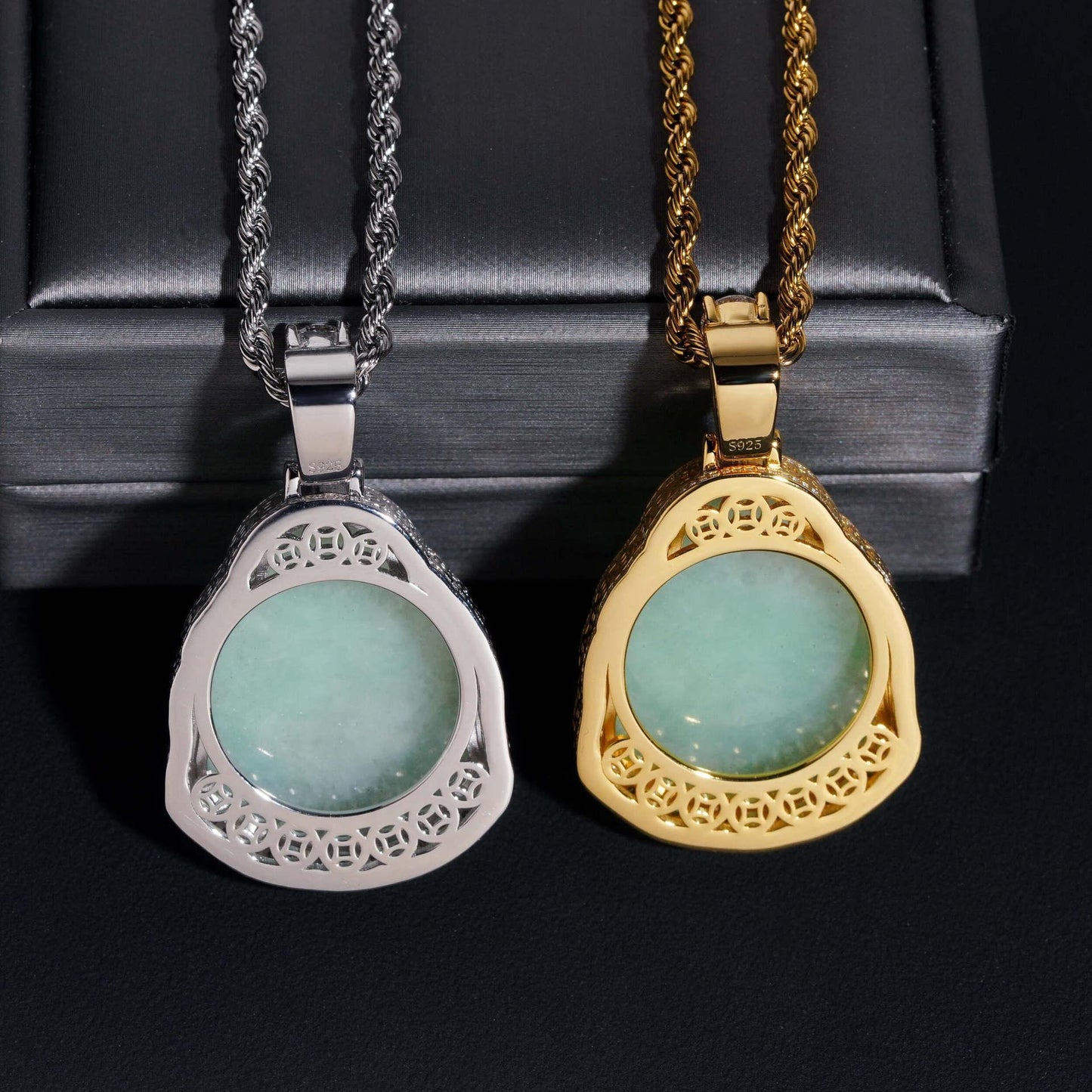 New Personalized Hip-Hop Jade Buddha Pendant – S925 Silver Moissanite, Fits Tennis Chain Necklace - CaratixJewelry