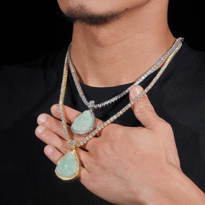 New Personalized Hip-Hop Jade Buddha Pendant – S925 Silver Moissanite, Fits Tennis Chain Necklace - CaratixJewelry