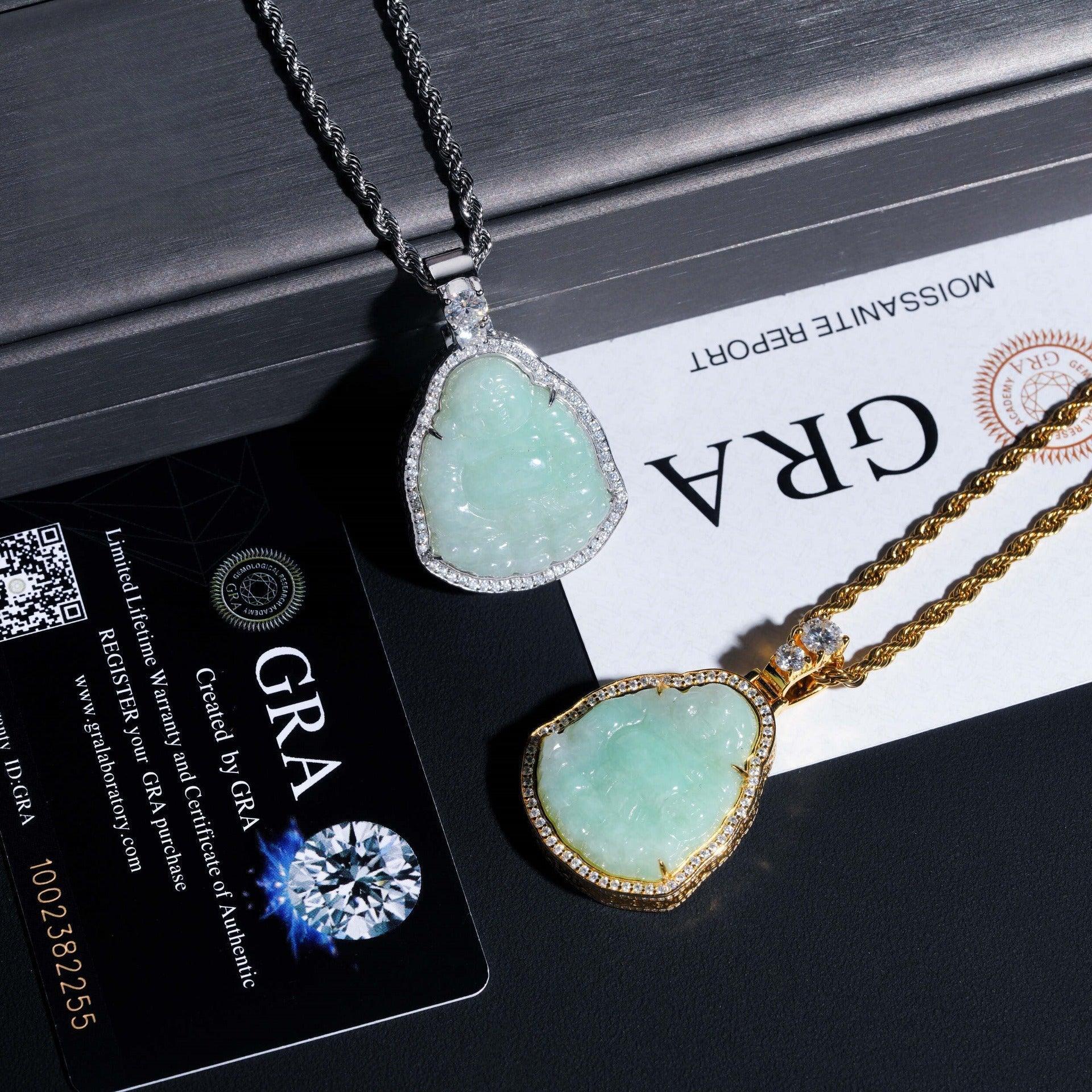 New Personalized Hip-Hop Jade Buddha Pendant – S925 Silver Moissanite, Fits Tennis Chain Necklace - CaratixJewelry