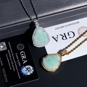 New Personalized Hip-Hop Jade Buddha Pendant – S925 Silver Moissanite, Fits Tennis Chain Necklace - CaratixJewelry