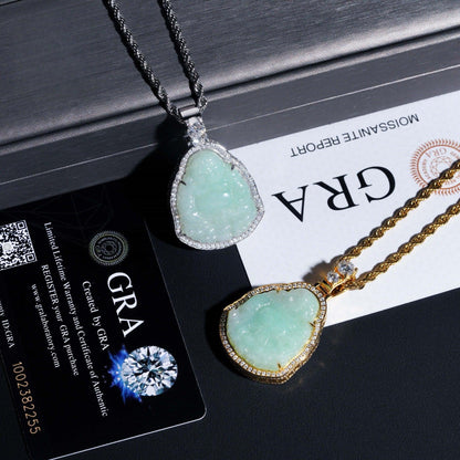 New Personalized Hip-Hop Jade Buddha Pendant – S925 Silver Moissanite, Fits Tennis Chain Necklace - CaratixJewelry