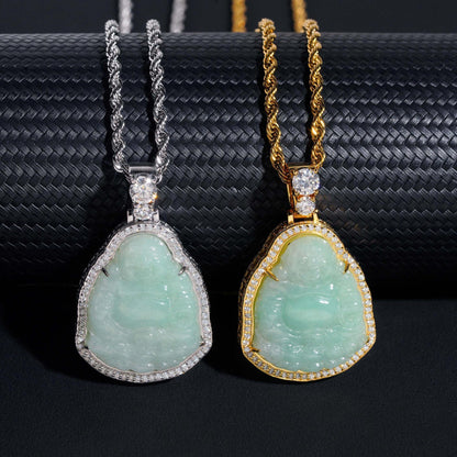 New Personalized Hip-Hop Jade Buddha Pendant – S925 Silver Moissanite, Fits Tennis Chain Necklace - CaratixJewelry