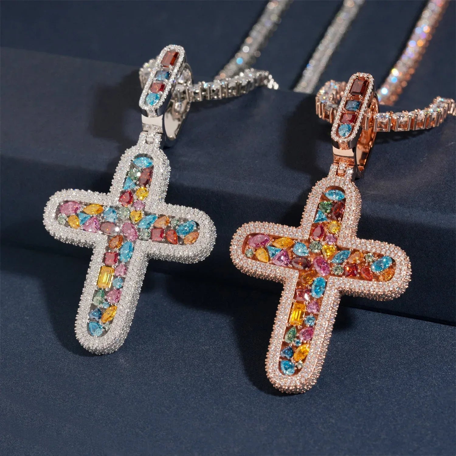New S925 Silver Colorful Moissanite Cross Pendant – High-Quality Jewelry, Trendy and Elegant Design - CaratixJewelry