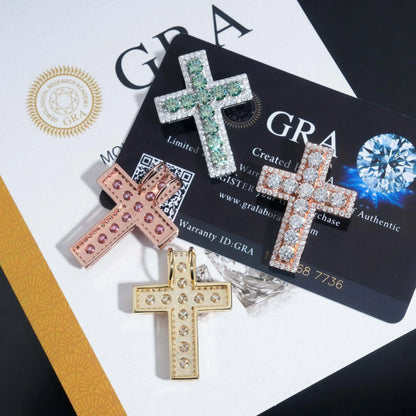 New S925 Silver Cross Pendant – Colorful Moissanite, Hip-Hop Style, Unisex Jewelry - CaratixJewelry
