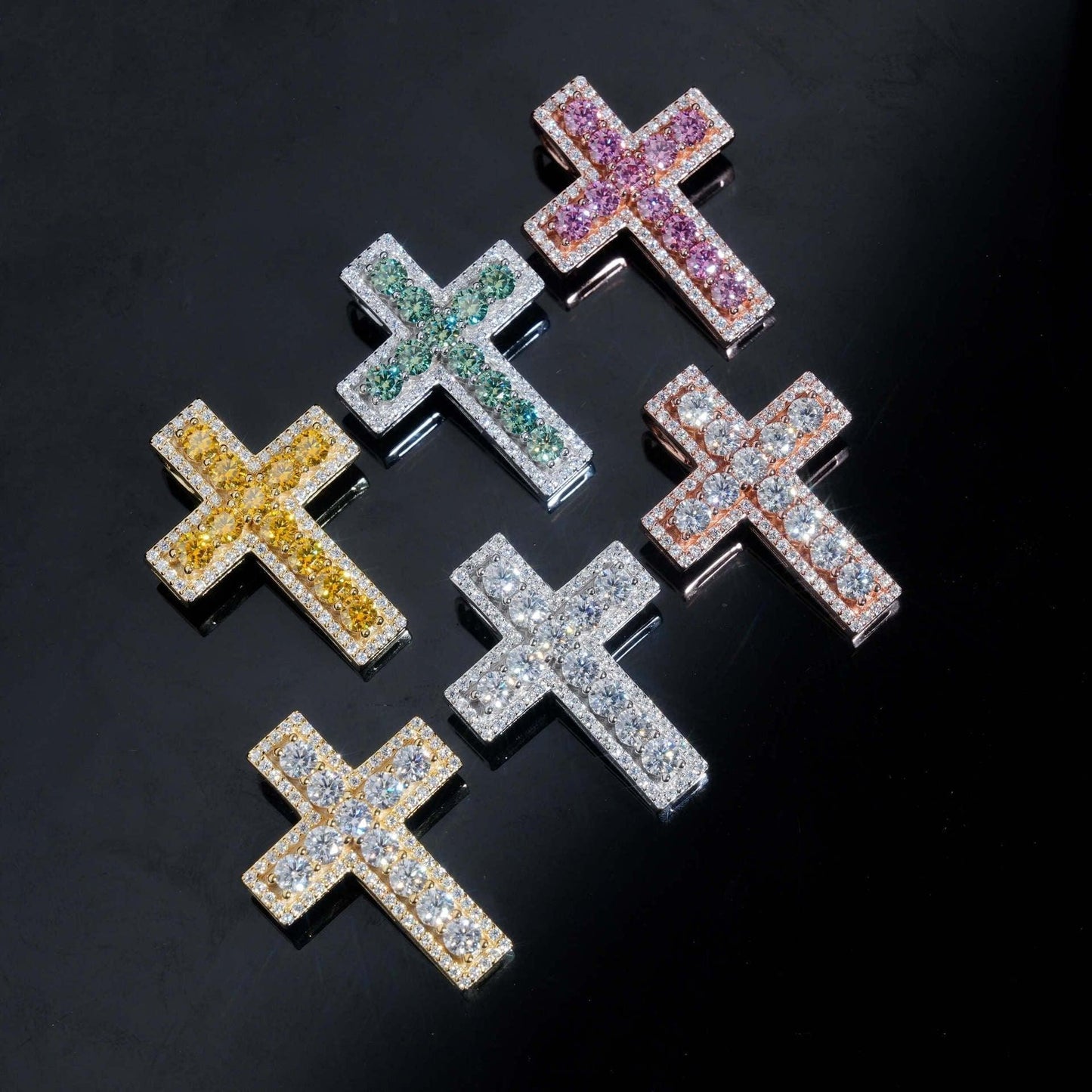 New S925 Silver Cross Pendant – Colorful Moissanite, Hip-Hop Style, Unisex Jewelry - CaratixJewelry