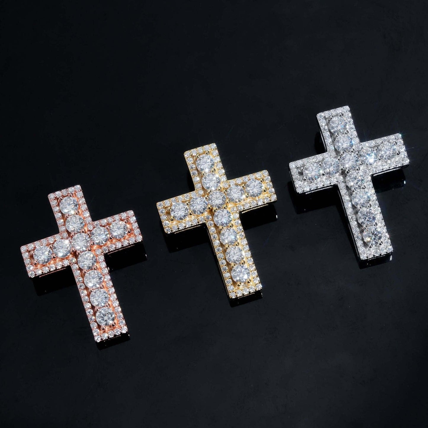 New S925 Silver Cross Pendant – Colorful Moissanite, Hip-Hop Style, Unisex Jewelry - CaratixJewelry