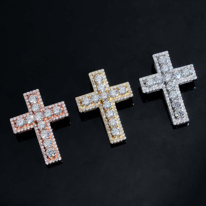 New S925 Silver Cross Pendant – Colorful Moissanite, Hip-Hop Style, Unisex Jewelry - CaratixJewelry