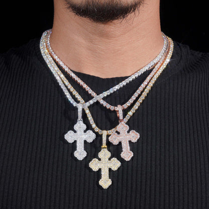 New S925 Silver Moissanite Cross & Flower Pendant – European & American Hip-Hop Trendy Personalized Jewelry - CaratixJewelry