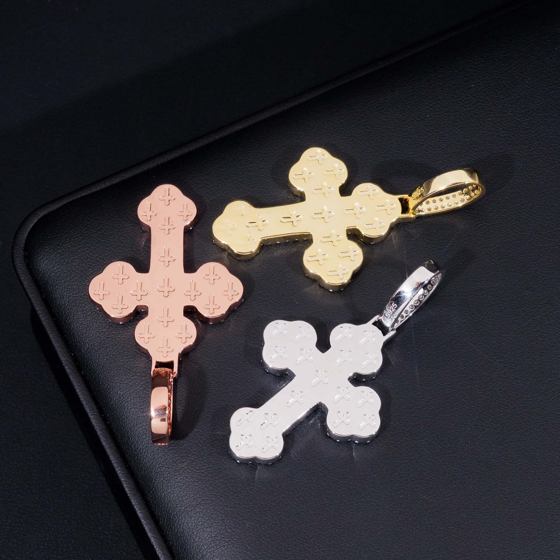 New S925 Silver Moissanite Cross & Flower Pendant – European & American Hip-Hop Trendy Personalized Jewelry - CaratixJewelry