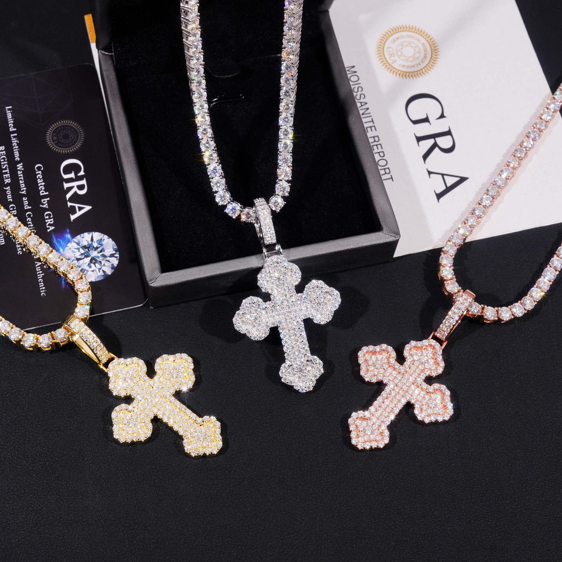 New S925 Silver Moissanite Cross & Flower Pendant – European & American Hip-Hop Trendy Personalized Jewelry - CaratixJewelry