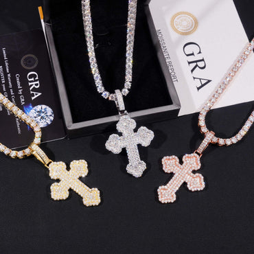 New S925 Silver Moissanite Cross & Flower Pendant – European & American Hip-Hop Trendy Personalized Jewelry - CaratixJewelry