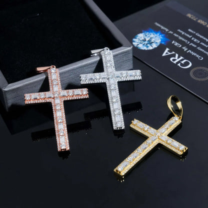 New S925 Silver Moissanite Cross Necklace – Men’s European & American Hip-Hop Trendy Pendant - CaratixJewelry