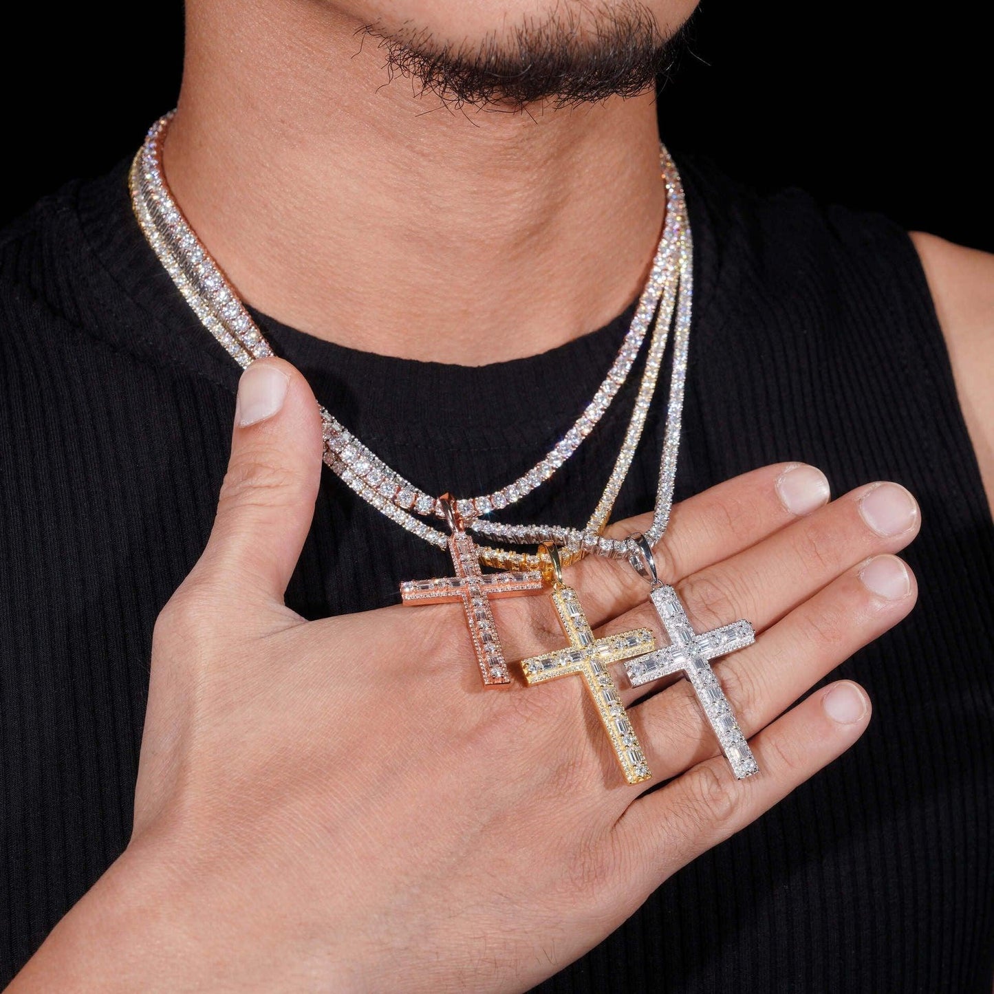 New S925 Silver Moissanite Cross Necklace – Men’s European & American Hip-Hop Trendy Pendant - CaratixJewelry