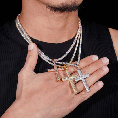New S925 Silver Moissanite Cross Necklace – Men’s European & American Hip-Hop Trendy Pendant - CaratixJewelry