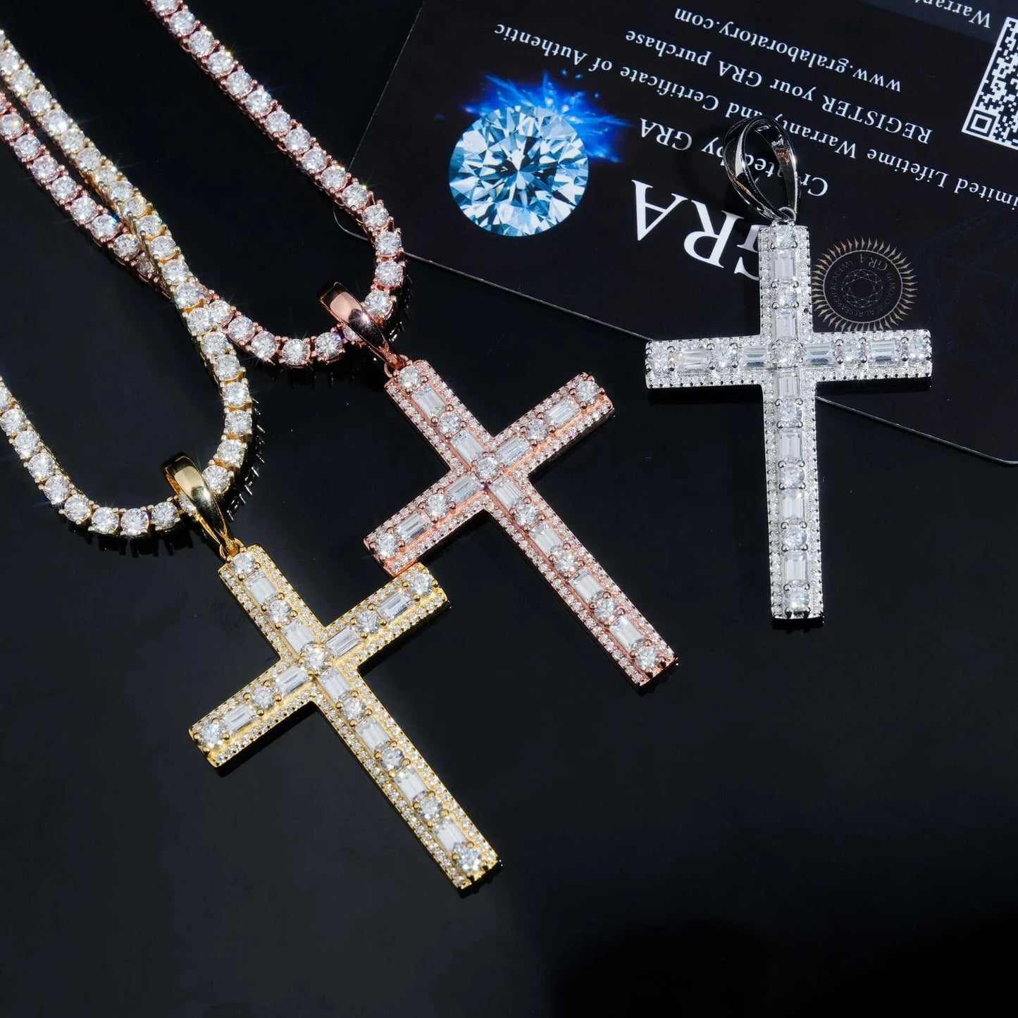 New S925 Silver Moissanite Cross Necklace – Men’s European & American Hip-Hop Trendy Pendant - CaratixJewelry