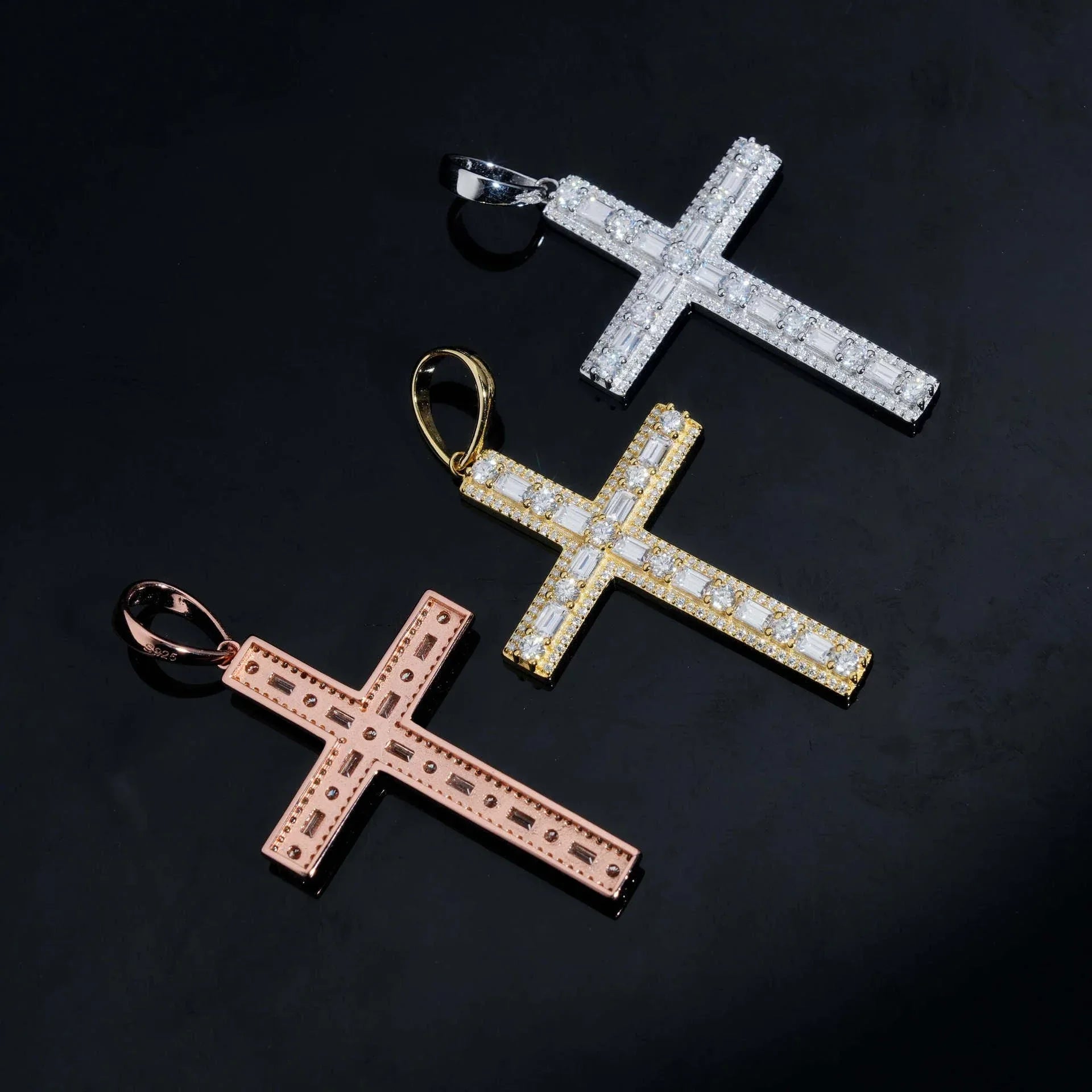 New S925 Silver Moissanite Cross Necklace – Men’s European & American Hip-Hop Trendy Pendant - CaratixJewelry