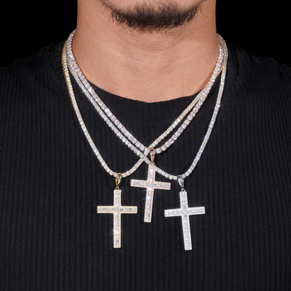 New S925 Silver Moissanite Cross Necklace – Men’s European & American Hip-Hop Trendy Pendant - CaratixJewelry