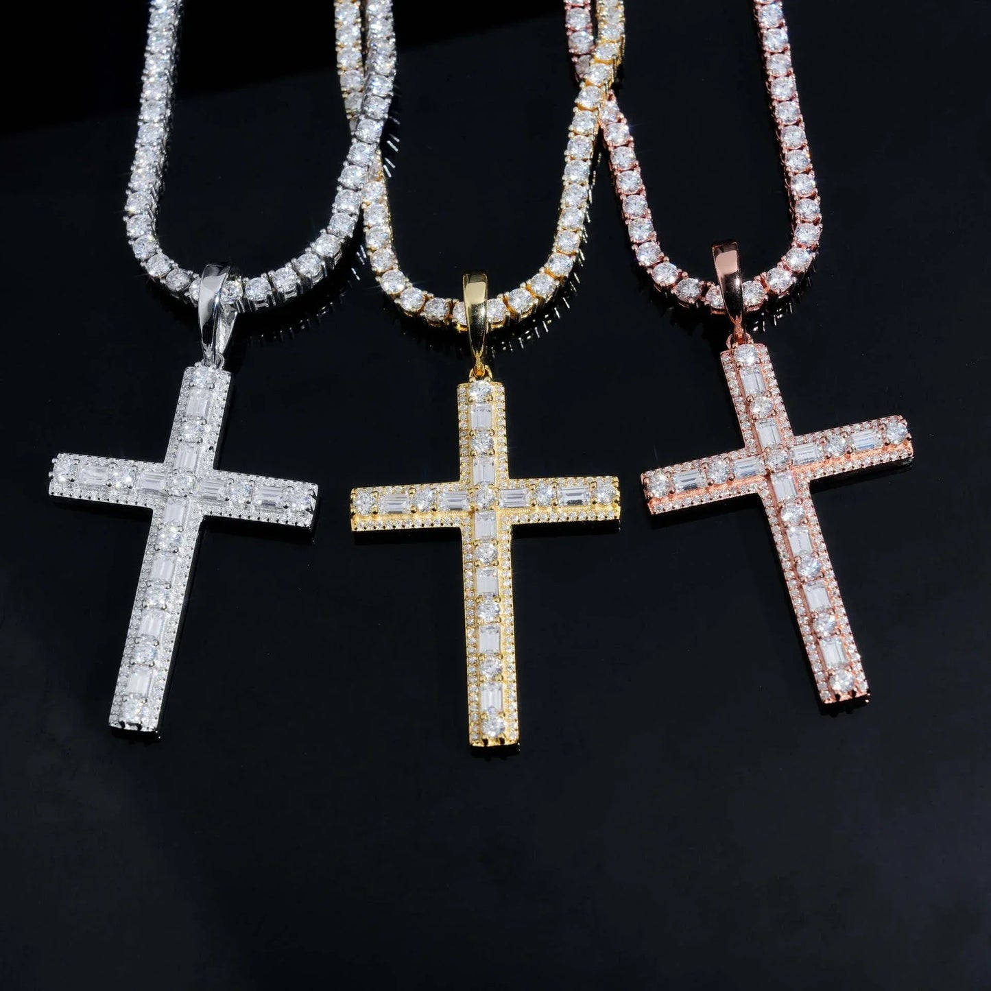 New S925 Silver Moissanite Cross Necklace – Men’s European & American Hip-Hop Trendy Pendant - CaratixJewelry