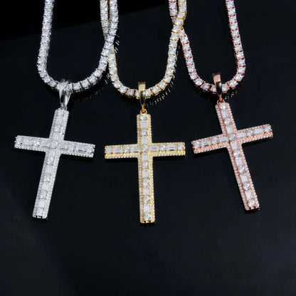 New S925 Silver Moissanite Cross Necklace – Men’s European & American Hip-Hop Trendy Pendant - CaratixJewelry