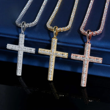 New S925 Silver Moissanite Cross Necklace – Men’s European & American Hip-Hop Trendy Pendant - CaratixJewelry
