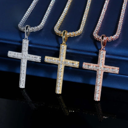 New S925 Silver Moissanite Cross Necklace – Men’s European & American Hip-Hop Trendy Pendant - CaratixJewelry