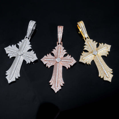 New S925 Silver Moissanite Cross Pendant – Classic Hip-Hop Style, Unisex Jewelry - CaratixJewelry