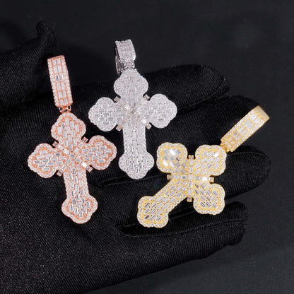 New S925 Silver Moissanite Cross Pendant – European & American Hip-Hop Style Personalized Jewelry - CaratixJewelry