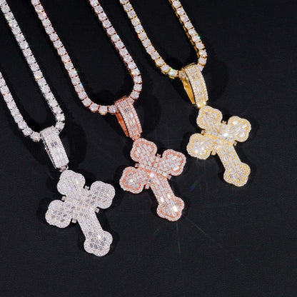 New S925 Silver Moissanite Cross Pendant – European & American Hip-Hop Style Personalized Jewelry - CaratixJewelry