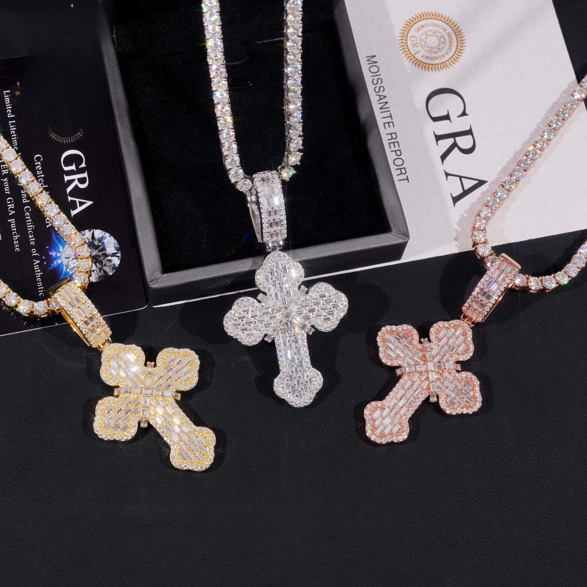 New S925 Silver Moissanite Cross Pendant – European & American Hip-Hop Style Personalized Jewelry - CaratixJewelry
