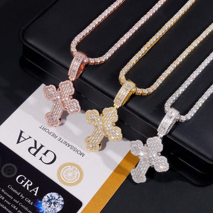 New S925 Silver Moissanite Cross Pendant – European & American Hip-Hop Style Personalized Jewelry - CaratixJewelry