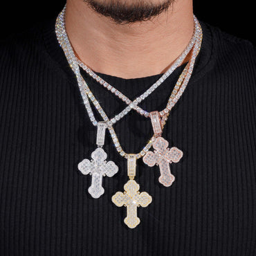New S925 Silver Moissanite Cross Pendant – European & American Hip-Hop Style Personalized Jewelry - CaratixJewelry