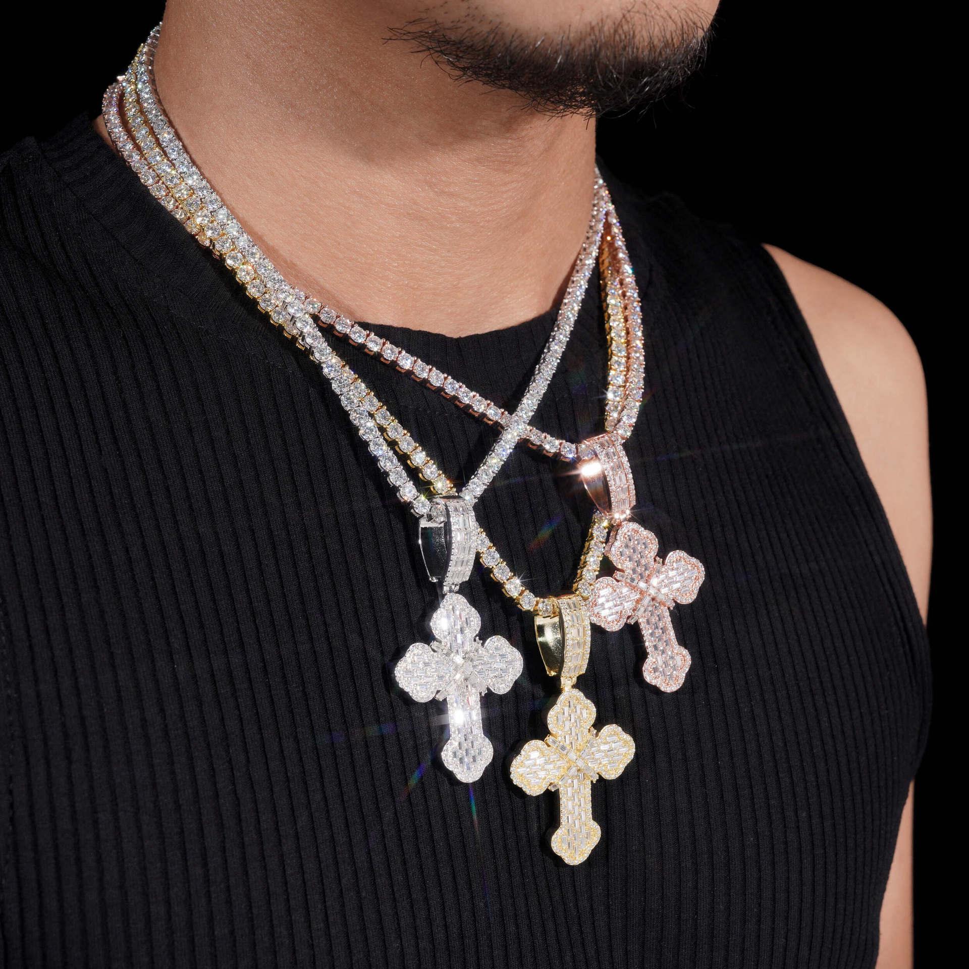 New S925 Silver Moissanite Cross Pendant – European & American Hip-Hop Style Personalized Jewelry - CaratixJewelry