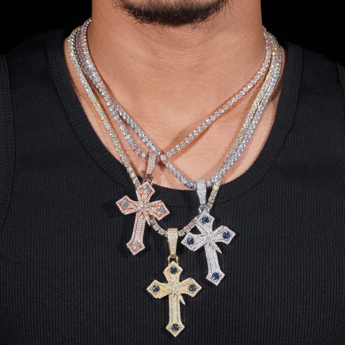 New S925 Silver Moissanite Cross Pendant – High-Quality Jewelry, Sparkling Moissanite Stones - CaratixJewelry