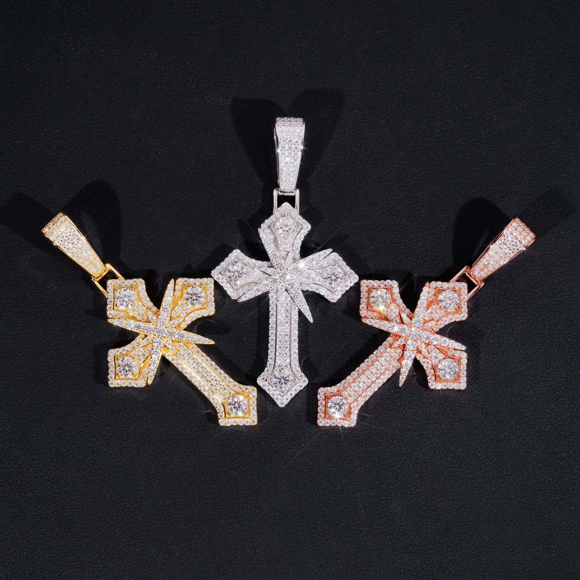 New S925 Silver Moissanite Cross Pendant – High-Quality Jewelry, Sparkling Moissanite Stones - CaratixJewelry