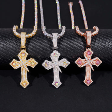 New S925 Silver Moissanite Cross Pendant – High-Quality Jewelry, Sparkling Moissanite Stones - CaratixJewelry
