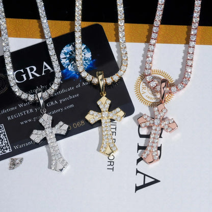New S925 Silver Moissanite Cross Pendant – Hip-Hop Style, Men’s Trendy Necklace - CaratixJewelry