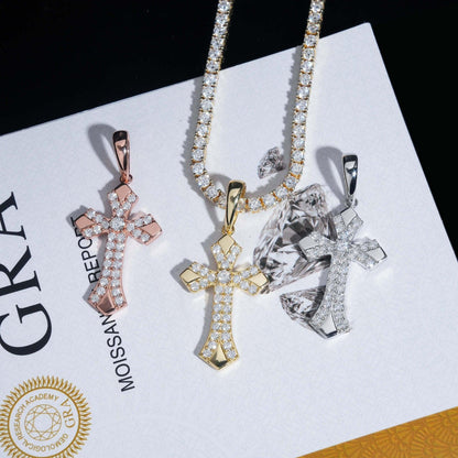 New S925 Silver Moissanite Cross Pendant – Hip-Hop Style, Men’s Trendy Necklace - CaratixJewelry