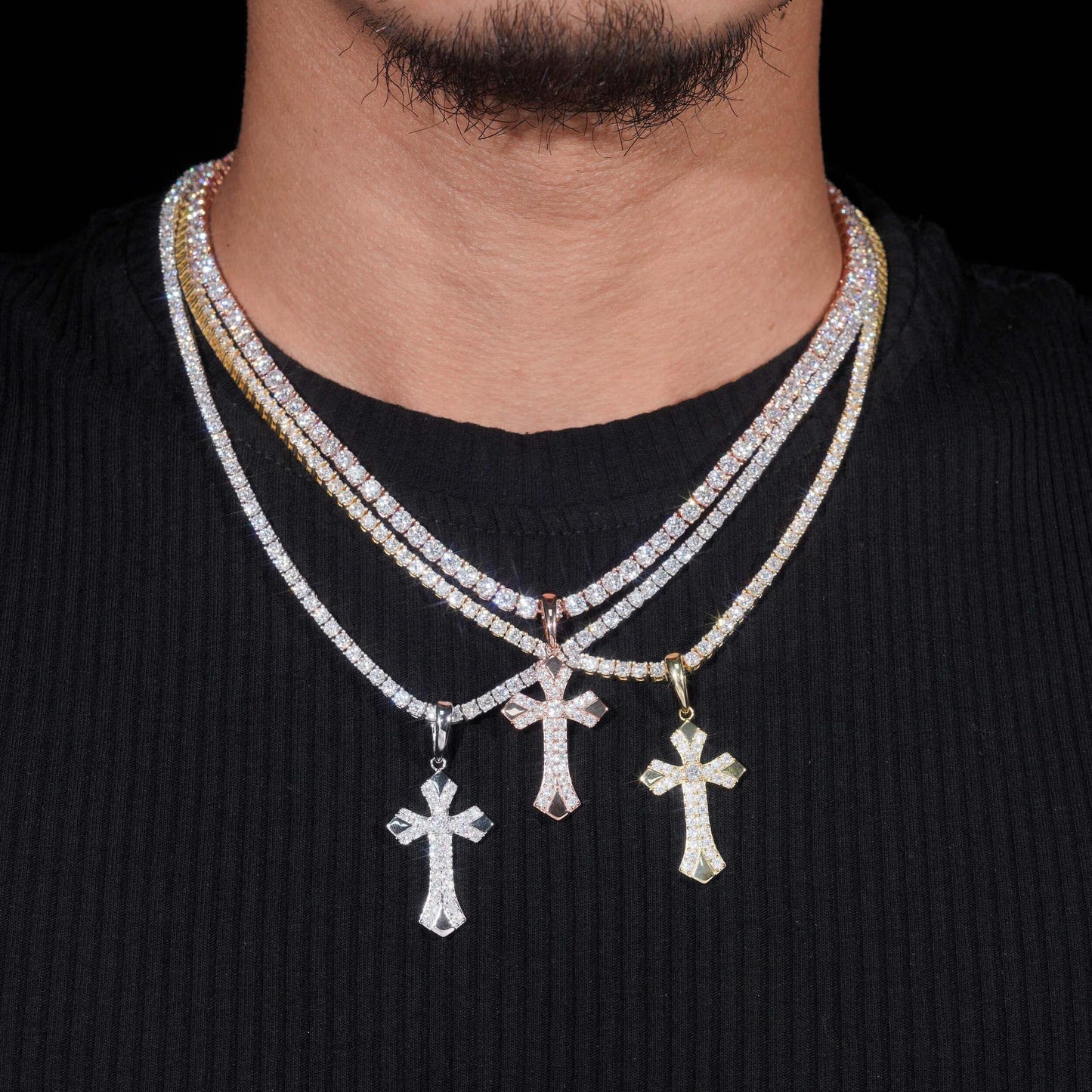 New S925 Silver Moissanite Cross Pendant – Hip-Hop Style, Men’s Trendy Necklace - CaratixJewelry