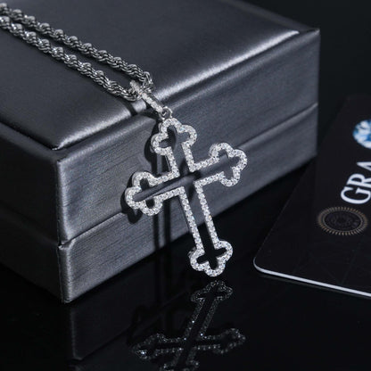 New S925 Silver Moissanite Cross Pendant – Men’s Trendy Necklace, High-Quality Jewelry - CaratixJewelry