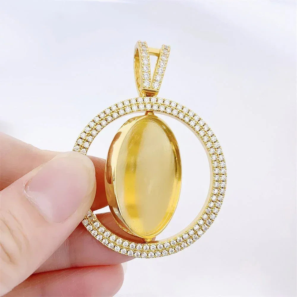 New S925 Silver Moissanite Custom Photo Pendant – Double-Sided Rotating Hip-Hop Jewelry - CaratixJewelry