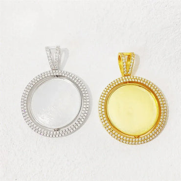 New S925 Silver Moissanite Custom Photo Pendant – Double-Sided Rotating Hip-Hop Jewelry - CaratixJewelry