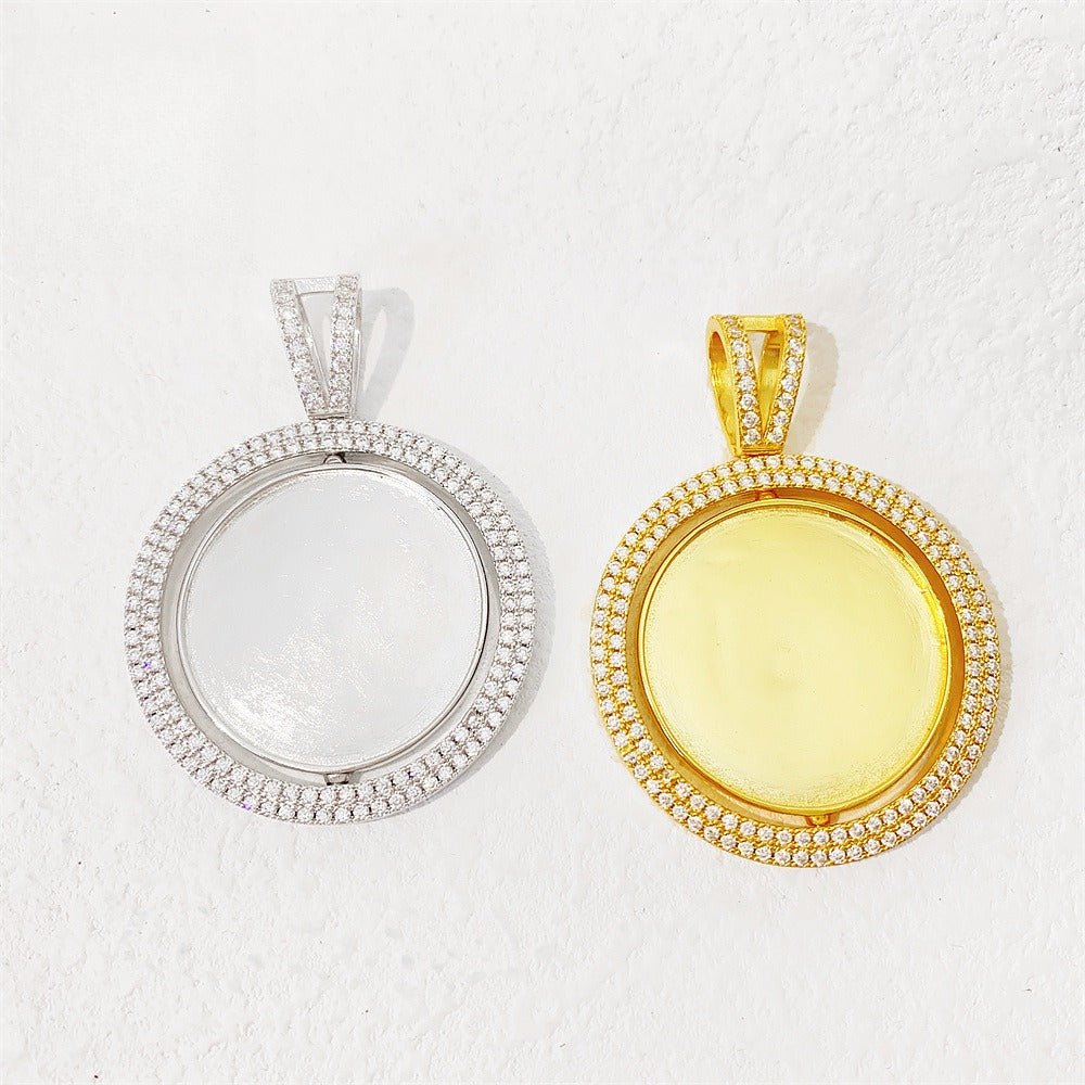 New S925 Silver Moissanite Custom Photo Pendant – Double - Sided Rotating Hip - Hop Jewelry - CaratixJewelry