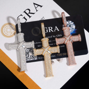 New S925 Silver Moissanite D Color Cross Pendant – Hip-Hop Style, Fits Tennis Chain Necklace - CaratixJewelry