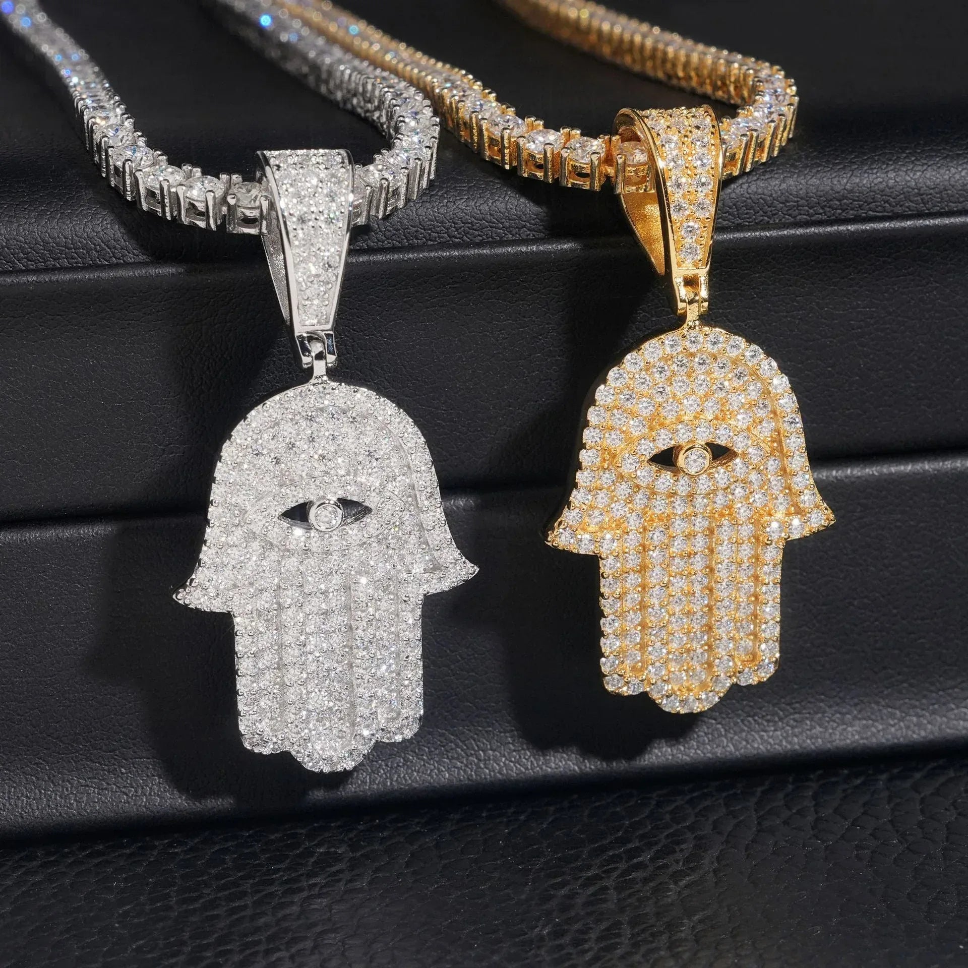 New S925 Silver Moissanite Hand Pendant – Hip-Hop Style Necklace, Fits Tennis Chain - CaratixJewelry