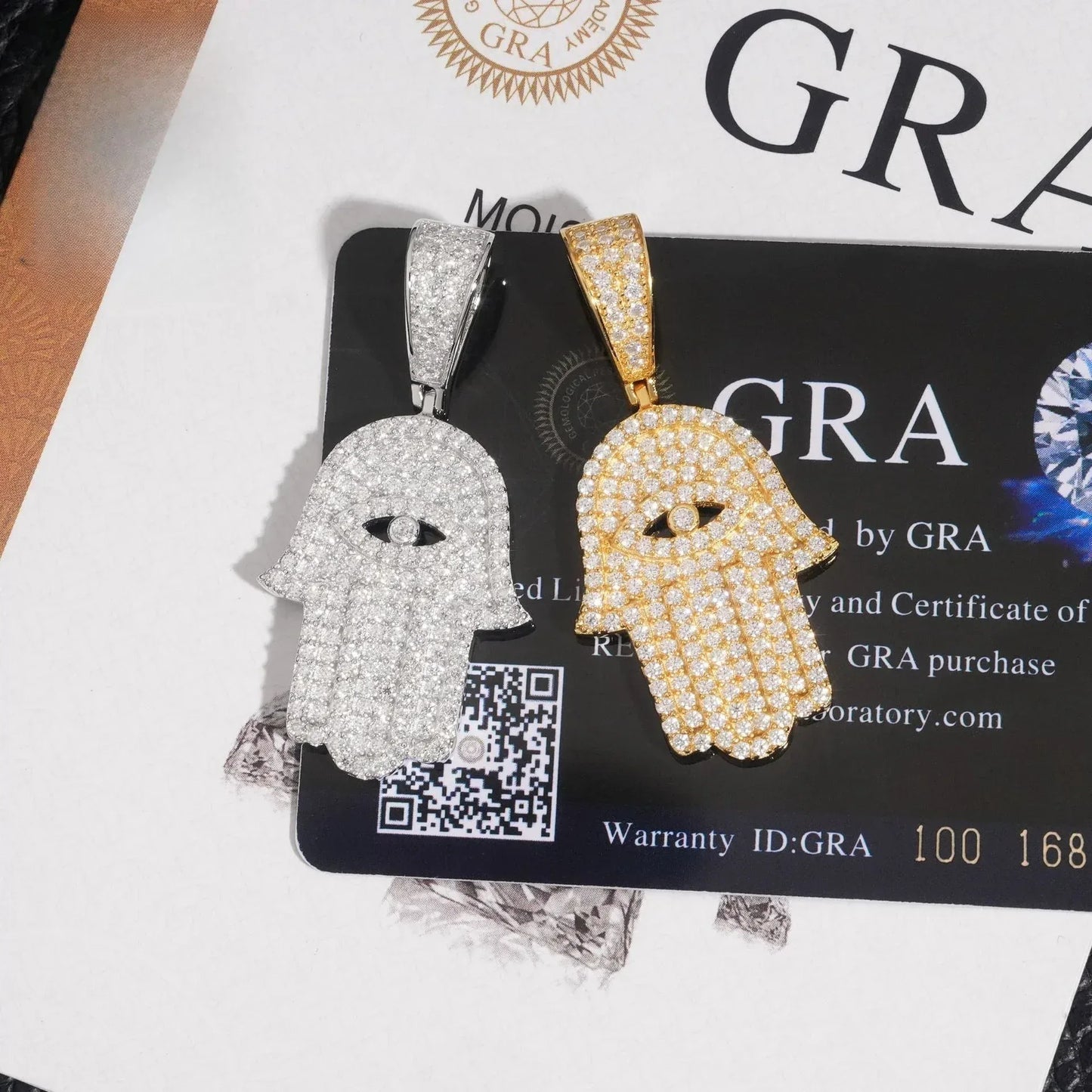 New S925 Silver Moissanite Hand Pendant – Hip-Hop Style Necklace, Fits Tennis Chain - CaratixJewelry