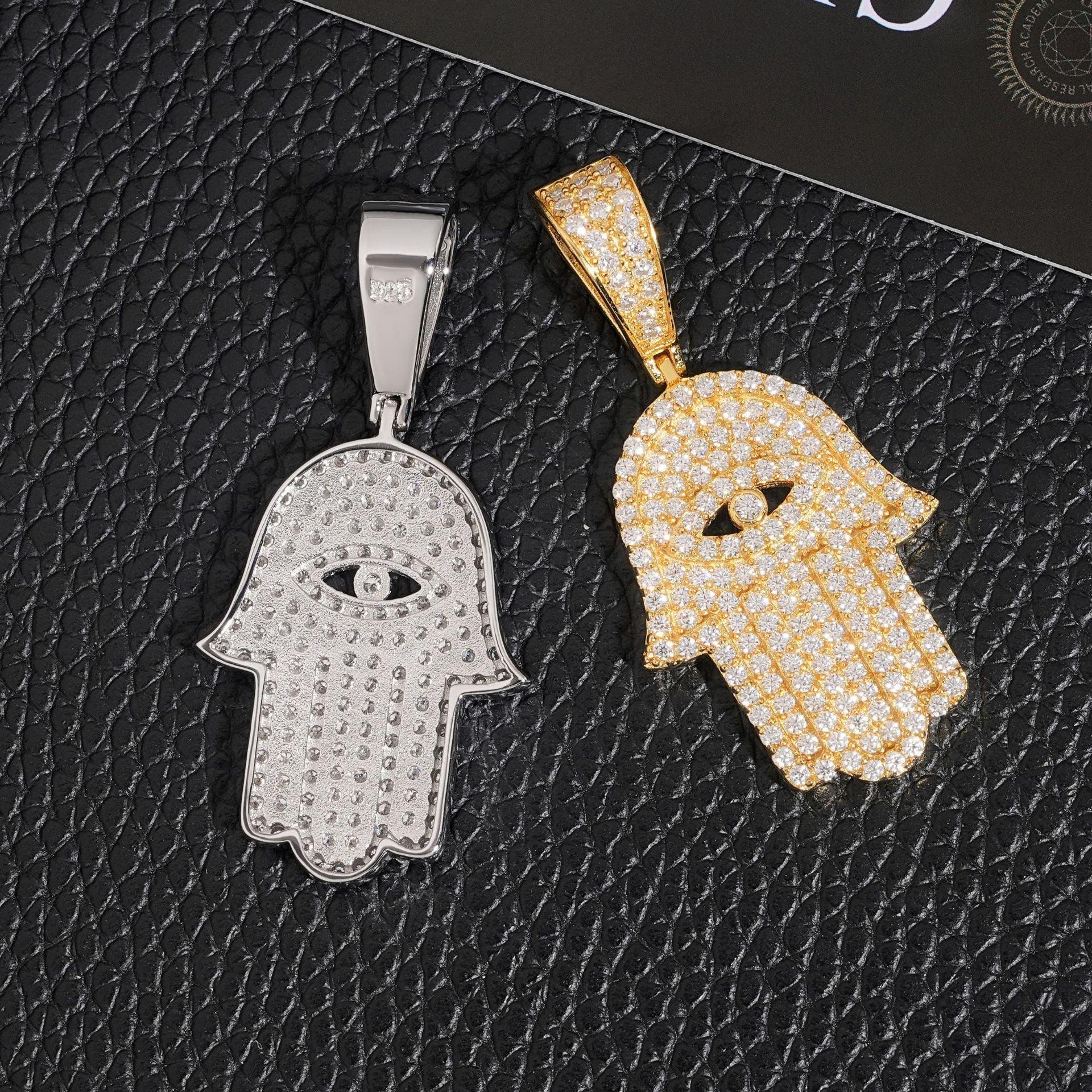 New S925 Silver Moissanite Hand Pendant – Hip-Hop Style Necklace, Fits Tennis Chain - CaratixJewelry