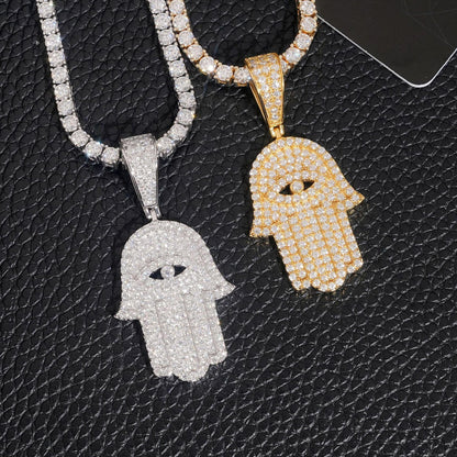 New S925 Silver Moissanite Hand Pendant – Hip-Hop Style Necklace, Fits Tennis Chain - CaratixJewelry