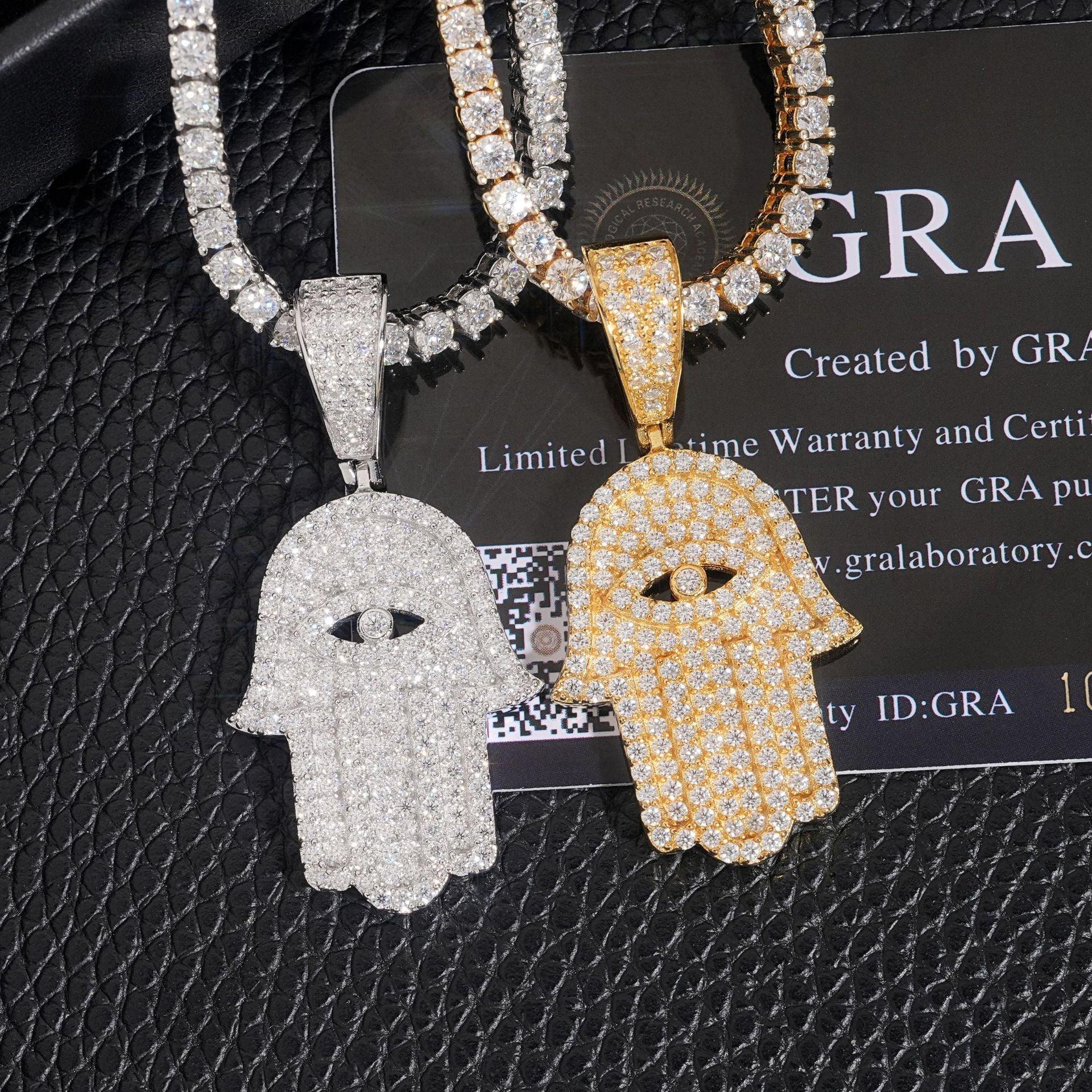 New S925 Silver Moissanite Hand Pendant – Hip-Hop Style Necklace, Fits Tennis Chain - CaratixJewelry