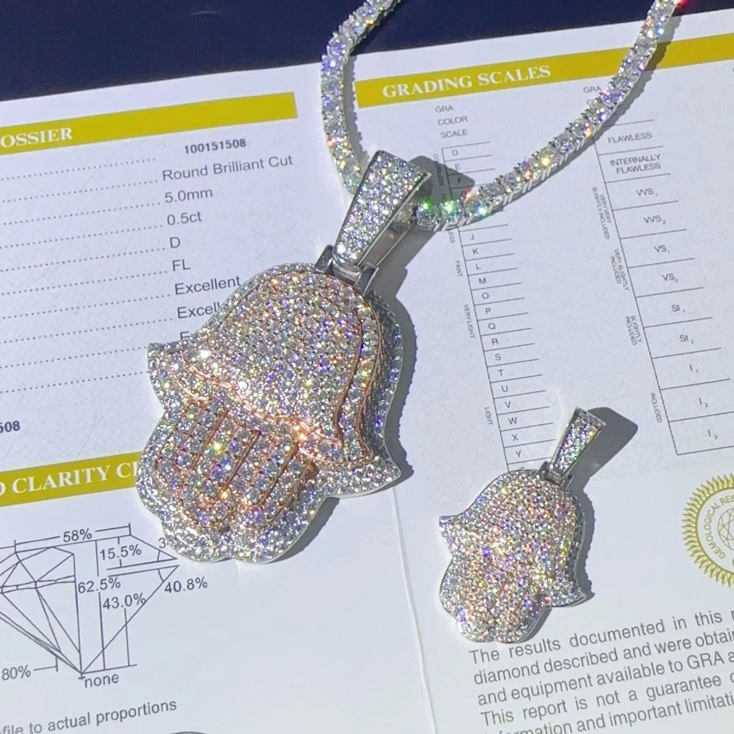 New S925 Silver Moissanite Hand Pendant Necklace – Shiny Hip-Hop Style, Trendy Jewelry - CaratixJewelry