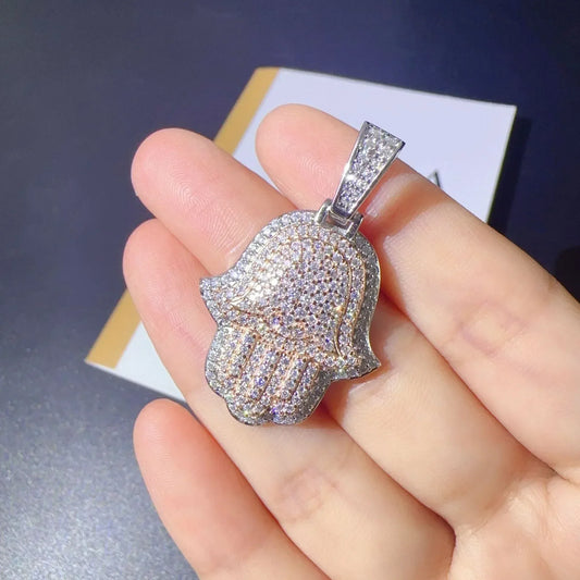 New S925 Silver Moissanite Hand Pendant Necklace – Shiny Hip-Hop Style, Trendy Jewelry - CaratixJewelry